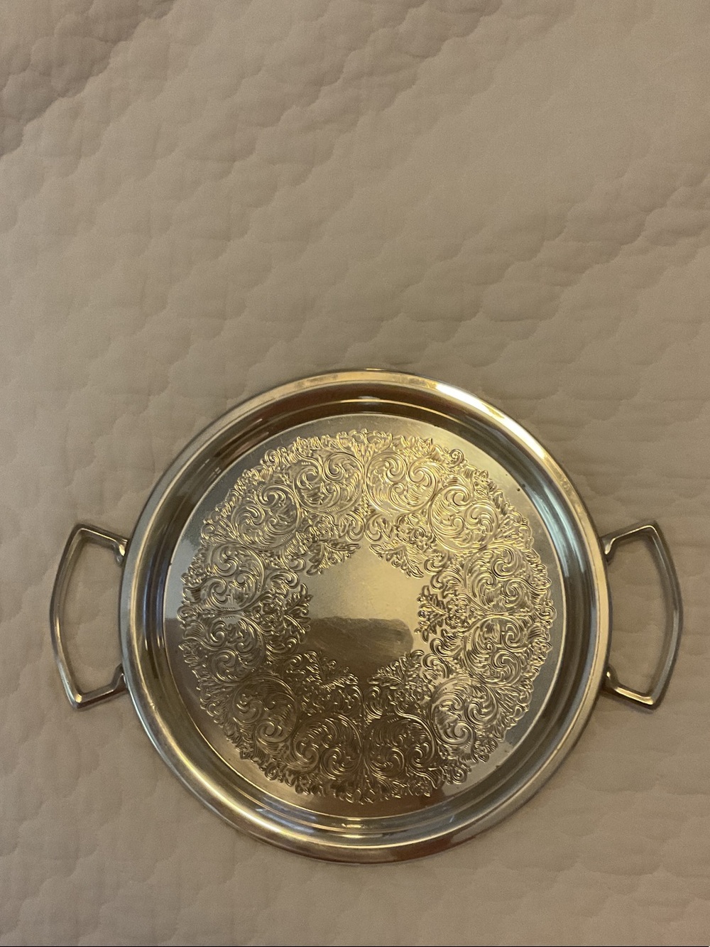 Oneida Ornate Silver-Tone Serving Tray with Handles